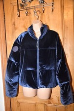 Fabletics Blue Velour /velvet Feel Cropped Puffer Jacket Size Medium