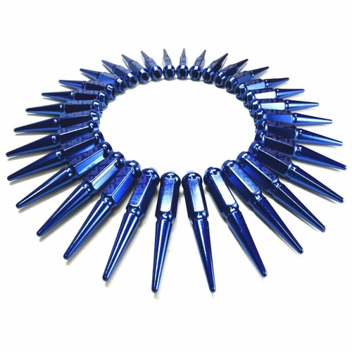 32 Spike Lug Nuts 14x2.0 Coarse Thread fit F250 F350 Super Duty PowerStroke Blue - Picture 5 of 11