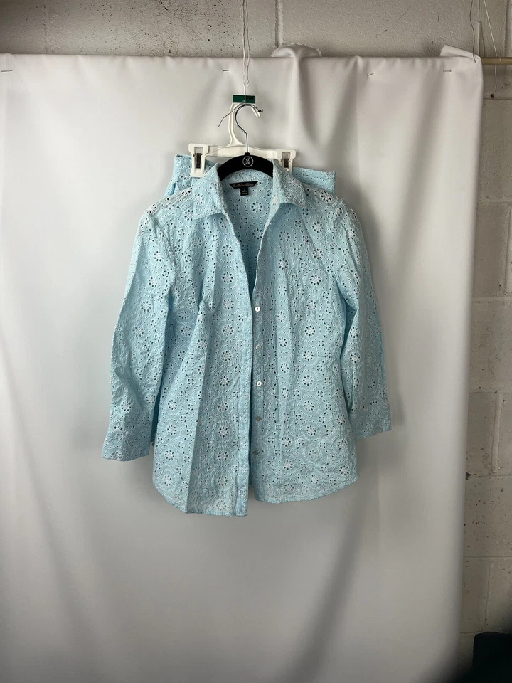 Brooks Brothers Skirt Suit Size 2 Blazer Size 0 Skirt Two Piece Set Eyelet Blue - Изображение 2 из 4