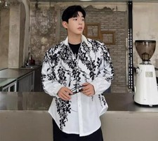 Men's Autumn New Fashion Lapel Long Sleeve Loose Printed Shirt Youth Casual Top