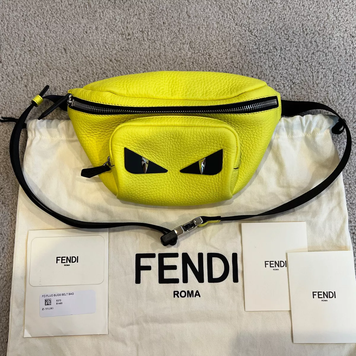 NWT FENDI Monster Eye Yellow Black leather crossbody small belt Waist bag  Unisex