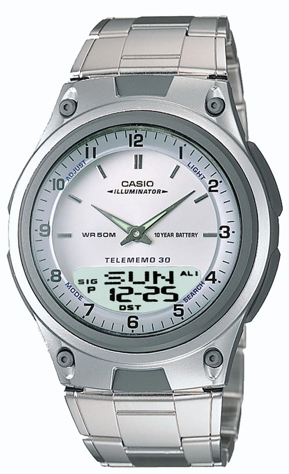 Casio Men's Quartz World Time Ana-Digi Silver-Tone Bracelet 40mm Watch AW80D-7AV
