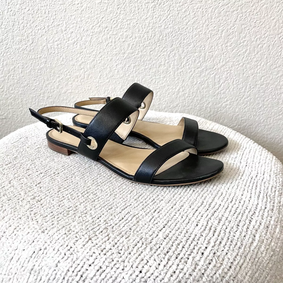 Talbots Women s 7.5 Keri Keyhole Leather Open Toe Sandals Black eBay