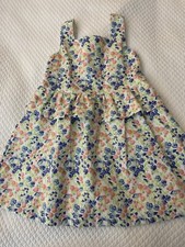 JANIE AND JACK GIRLS DRESS SIZE 3 WHITE PINK BLUE GREEN FLORAL WITH PEPLUM