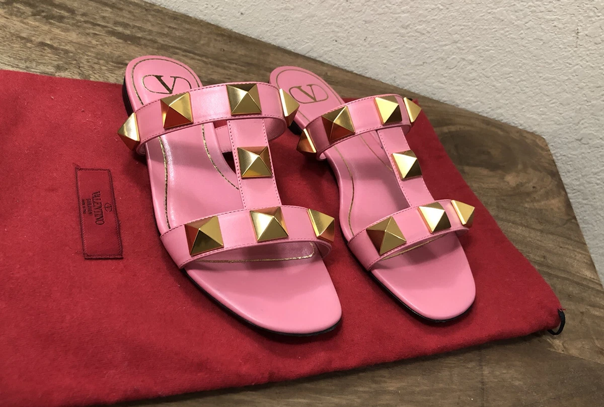 Valentino Garavani Roman Stud Flat Slide Sandals EU Size 37 US 7