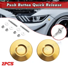 Yellow Push Button Quick Release Fastener Lock Bumper Hood Bonnet Pin Latch 2PCS