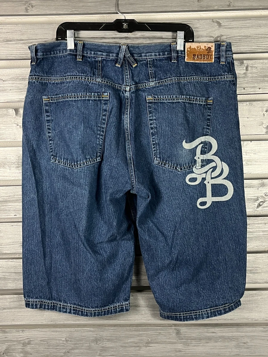 VINTAGE Y2K BAD BOY Blue Denim Jean Shorts Mens 42 (40) Hip Hop Notorious  BIG