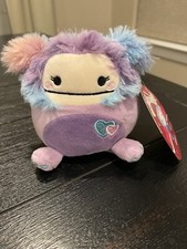 NWT Squishmallow 4.5  EDEN The Purple Bigfoot Valentines Hearts Pink Blue Hair