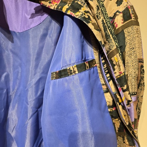 Fuda International Women's Vintage Size L Purple Art Print Silk Bomber Jacket - Picture 5 of 8