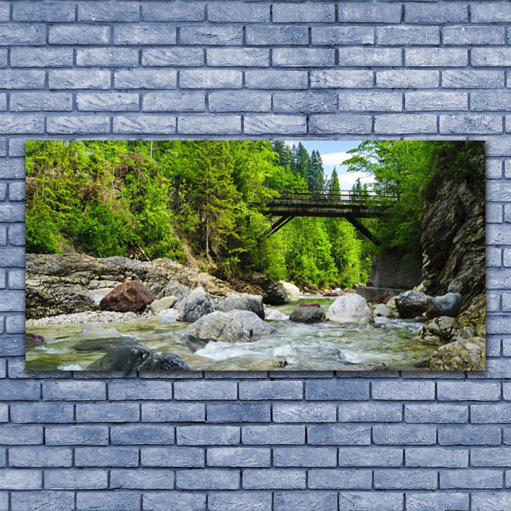 Tableau forêt et pont en verre 140x70 pour salon relaxant