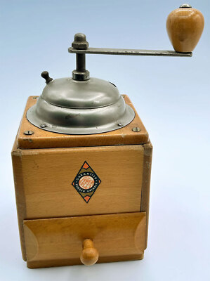 Vintage Garantied Forged Grinder Germany Hand Coffee Grinder Farmhouse Wood Box