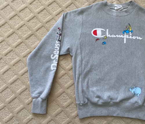 Champion x Dr. Seuss Reverse Weave Sweatshirt Crewneck Size S Gray - Picture 2 of 9
