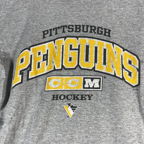 Vintage Pittsburgh Penguins T-Shirt Mens Size Medium Gray CCM 90s NHL Hockey - Picture 2 of 8