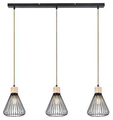 Hängelampe E27 Schwarz 3x40W, Metall-Holz Design, Rabalux Farfalle 3149
