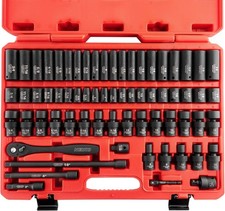 67Pcs 3/8 Drive Impact Socket Set Metric SAE Shallow Deep Cr-V Cr-Mo Ratchet Kit