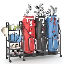 Golf Bag Storage Rack for Garage with Wheels, Organizer 3 3 bags, black