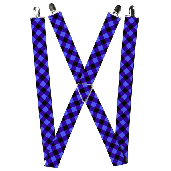Buckle-Down Suspenders, Diagonal Buffalo Plaid Black Blue 1.5-Inch W (Us Import)-image