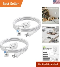Indoor Extension Cord 6 ft 3 Outlets White 2 Pack Power Strip Household