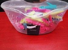 Laundry Peg Basket With Assorted Colourful Clothes Pegs Plastic Peg Holder