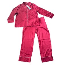 Mommesilk 100 Mulberry Silk Piped Pajama Set Womens XL Red NWT Long Sleeve