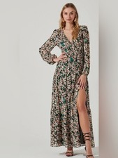 ASTR The Label Francesca pleated long maxi dress in black floral multi medium