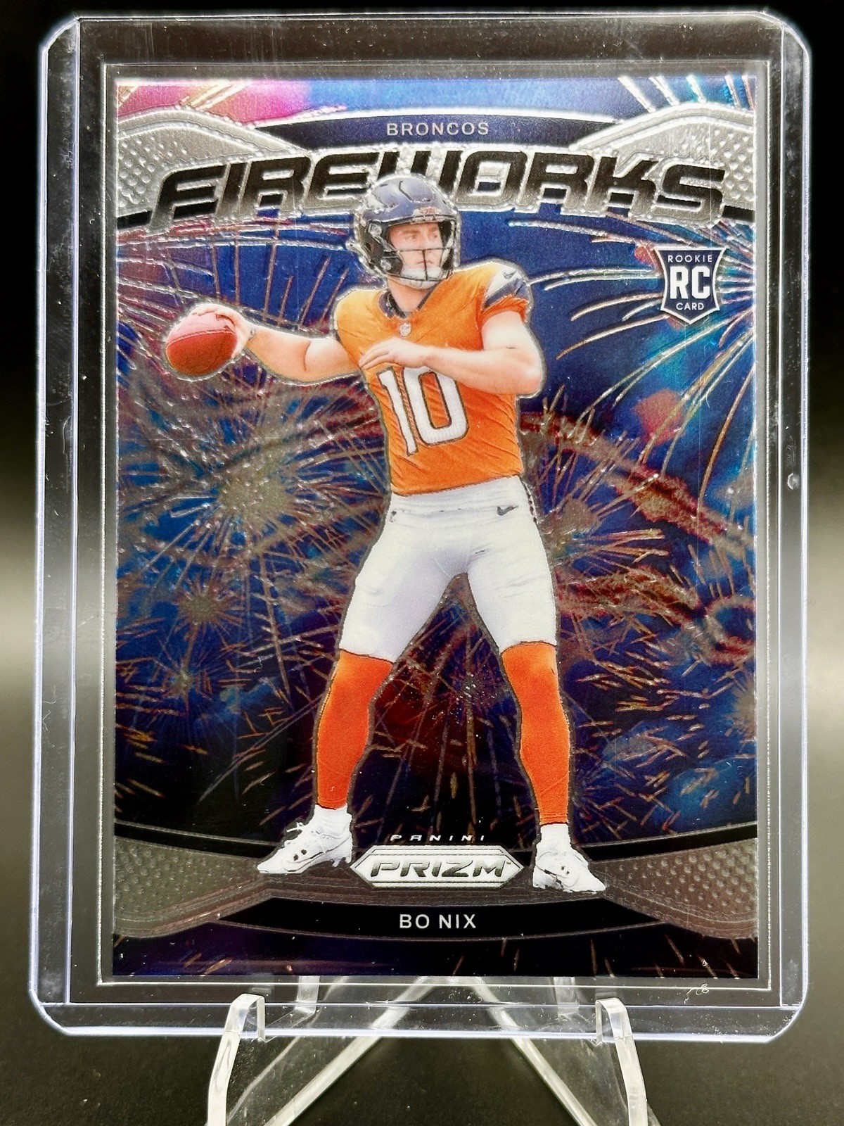 2024 Panini Prizm #23 Bo Nix Fireworks Silver Prizm