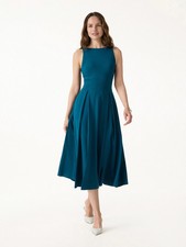 OGL Move Boatneck Pleated Midi Dress Pockets No Import Fee