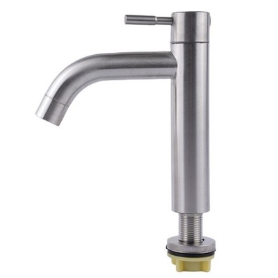 Stainless Steel Silver Single Cold Sink Faucet Bathroom Counter Basin Faucet