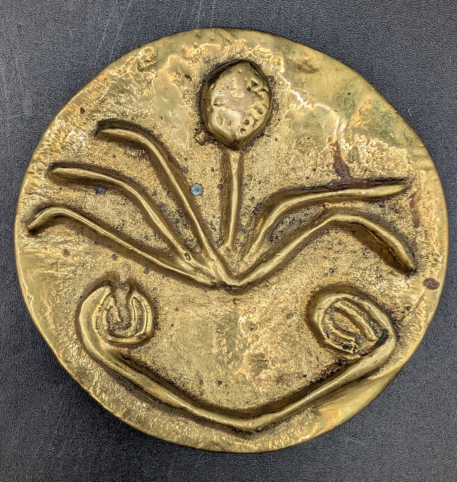 Vintage Brutalist Sand Cast Brass Buckle, Abstrac… - image 1