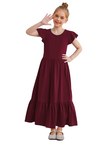 Niños Niñas Vestidos Bohemio Uso Diario Bolsillos Maxi Vestido Vacaciones Volantes - Imagen 47 de 118