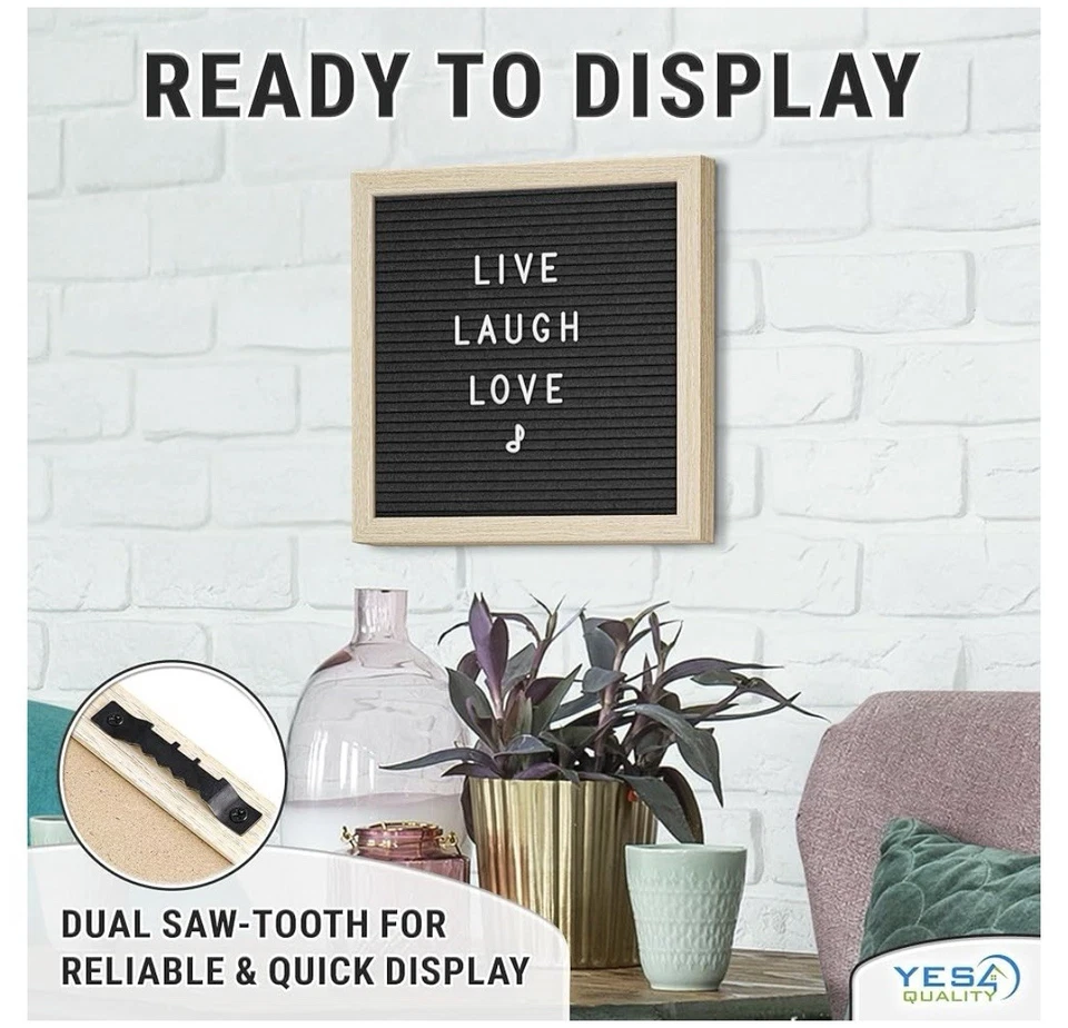 Black Felt Bamboo Wood Frame 170 Letter Board Sign 10x10 Letters Numbers Symbols - Image 4 of 4