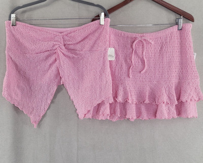Free People Womens Free-est Set 2 Pc Top Mini Skirt Outfit NEW Size XL Pink Boho