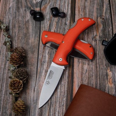Taschenmesser Jagdmesser Cudeman Athena Griff G10 Orange mit schwarzem Micarta