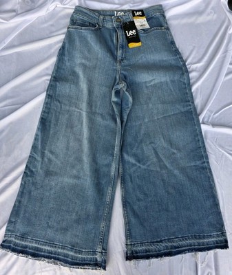 Lee Jeans Womens 10 Blue Heritage Relaxed Fit A-Line Crop High Rise Wide Leg