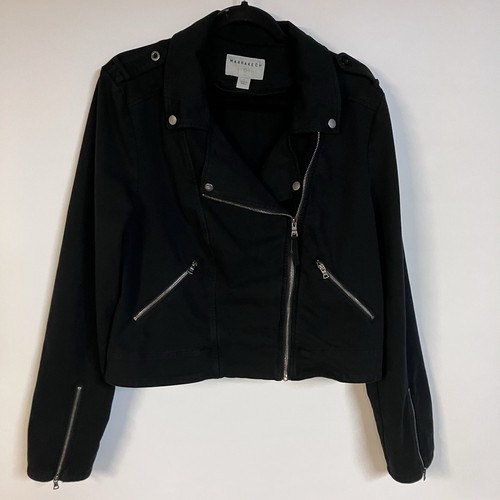 Anthropologie Marrakech Cotton Knit Moto Jacket Womens L Black Asymmetrical Zip