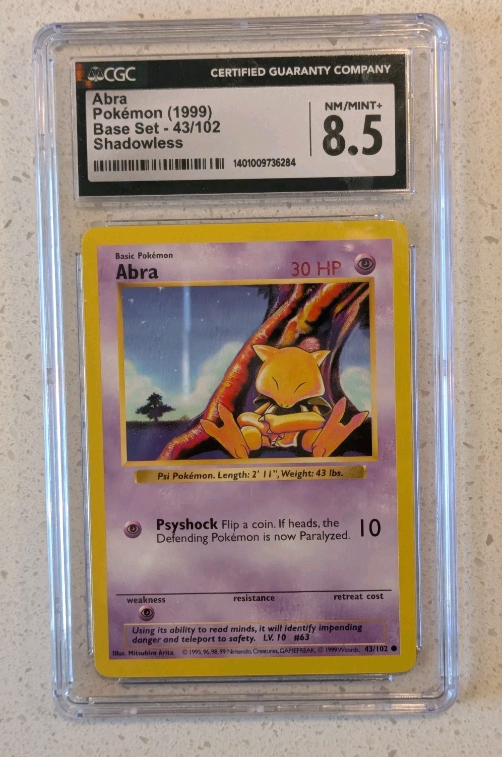 Abra 1999 Base Set Shadowless 43/102 Pokemon Card - CGC 8.5