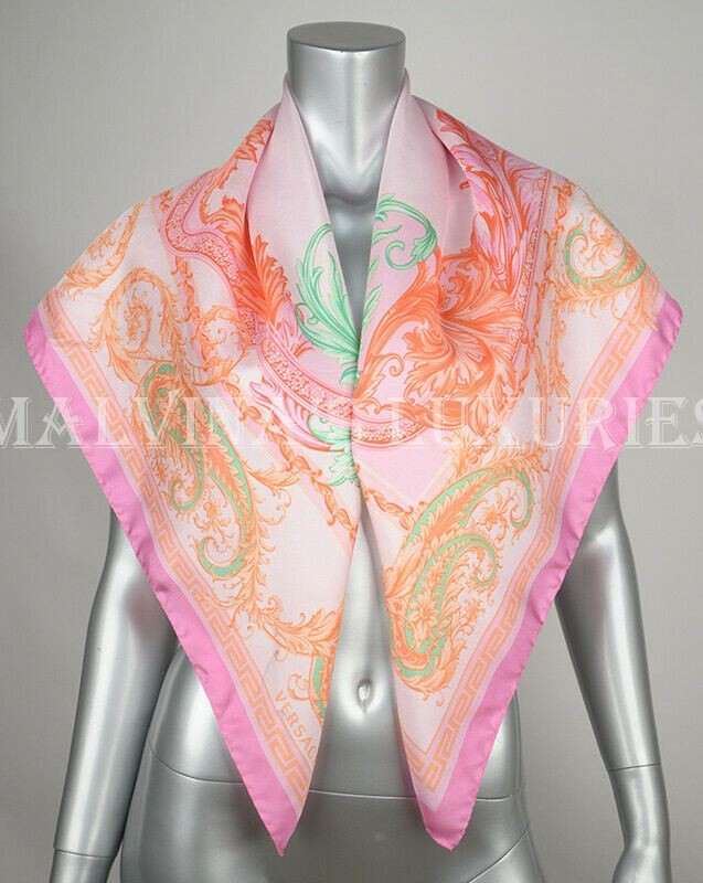 VERSACE SCARF SQUARE MULTI-COLORED PAISLEY PRINT FOULARD WOVEN SILK 36x36 thumbnail 2