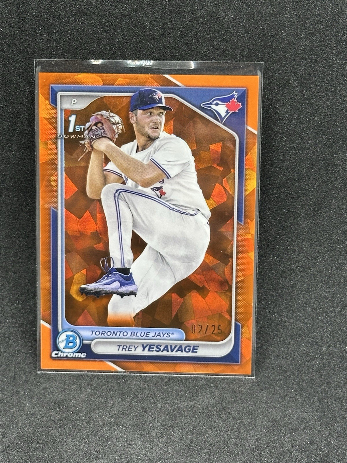 2024 Bowman Chrome 1st Draft Trey Yesavage Orange Sapphire /25 Refractor RC Jays
