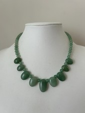 Vintage Green Jadeite Jade Beaded Drop Necklace 18  
