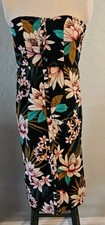 VTG Billabong JRS S/M Black Floral Cotton Strapless Button Up Lined Midi Dress