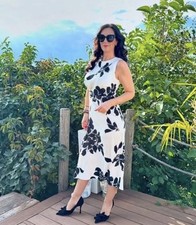 ZARA NEW WOMAN SS24 ECRU BLACK PRINTED MIDI DRESS Size M  REF:9216/240