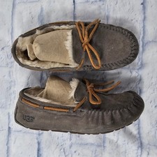 UGG Dakota Slipper Womens 6 Charcoal Grey Suede Wool Lined Moccasin 5612