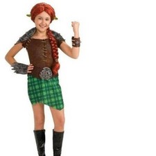 Shrek Fiona Halloween Costume 2/4 Warrior 5 Pc Dress, Headpiece Toddler Girls