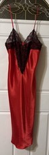 vtg secret treasures nightgown Sz M Red W/ Black Lace Trim