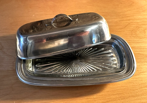 Midcentury Modern Stainless Steel and Glass GABIS Butter Dish - Made in Sweden