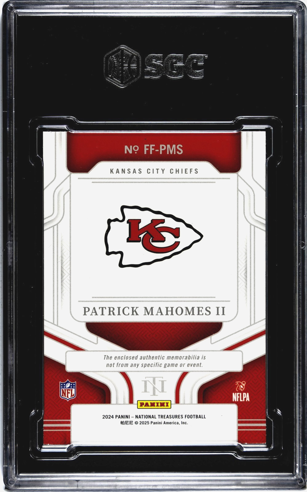 Patrick Mahomes 2024 National Treasures SGC 9 Framed Fabrics Patch Silver /25 view 2