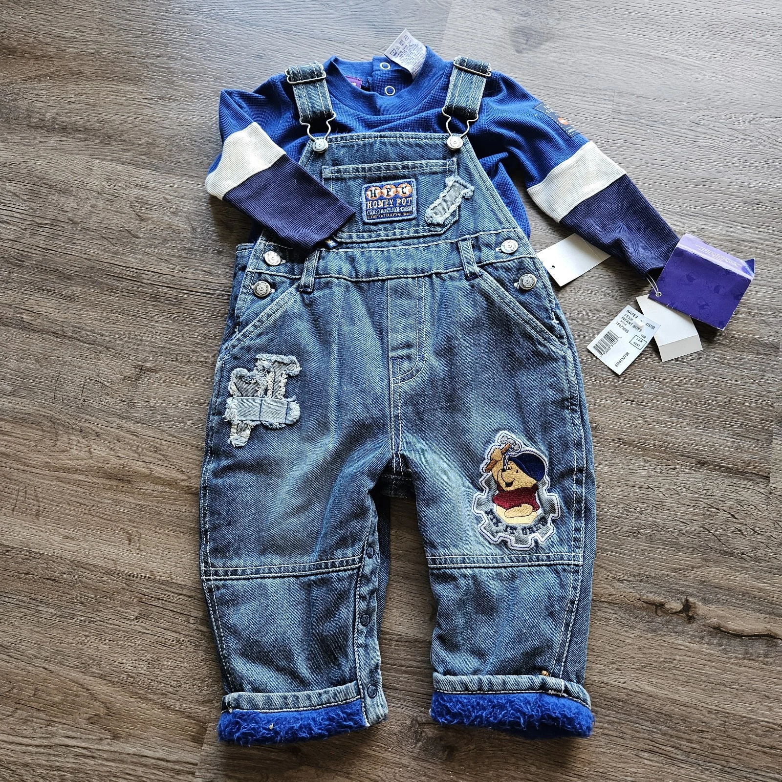 NWT Disney Winnie the Pooh Vtg 100 Acre Collection Baby Overalls Outfit Sz 12M