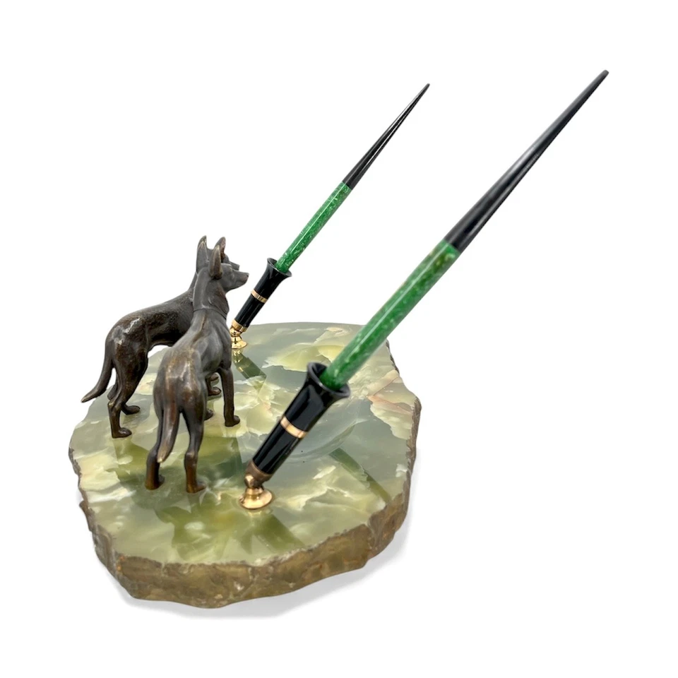Antique circa 1929 Sheaffer Fountain Pen Desk Set Bronze German Shepherd Dogs - Image 4 of 4