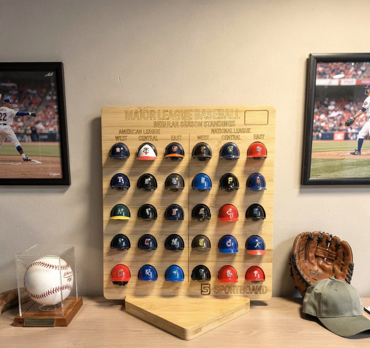 MLB Mini Helmet Display Board — All 30 Teams | Bamboo | Rawlings