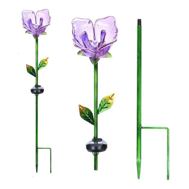 30.3 in Purple Flower Solar Powered Glass Garden Stakes 4 Pcs Rust Resistant Hot - Image 3 of 4